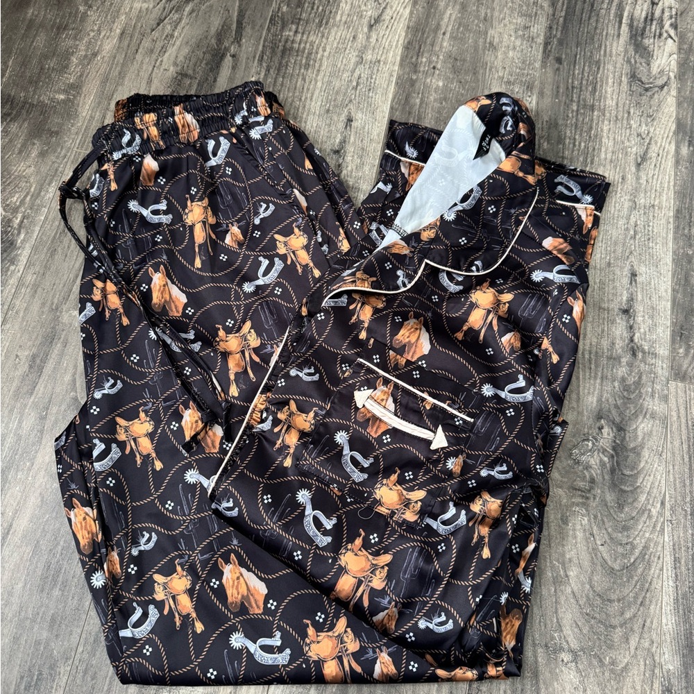 Black Pajama Set with Cowboy Print